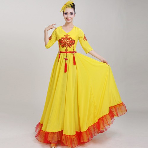 Women's chinese folk dance dresses flamenco dress ancient china style chorus group stage performance singers evening party dresses